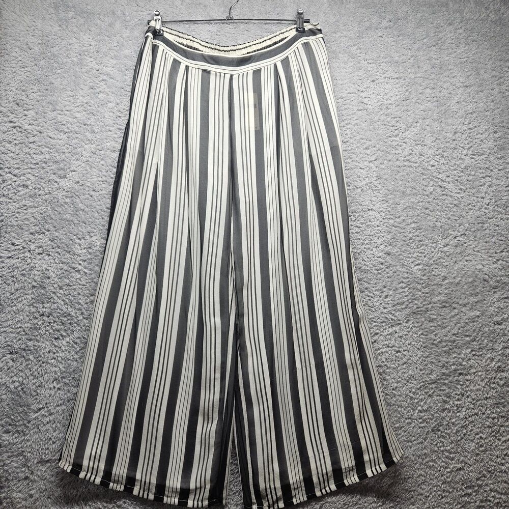 Zimmermann Womens White Stripe Pants Size Large Cropped Silk Classy Wide Leg